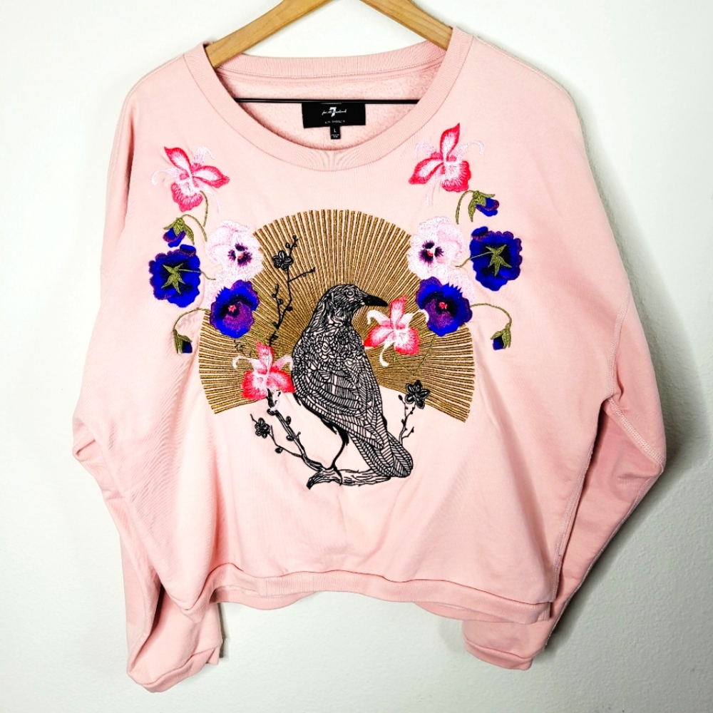 7 For All Mankind Raven Crewneck Sweatshirt Size Large Pink
